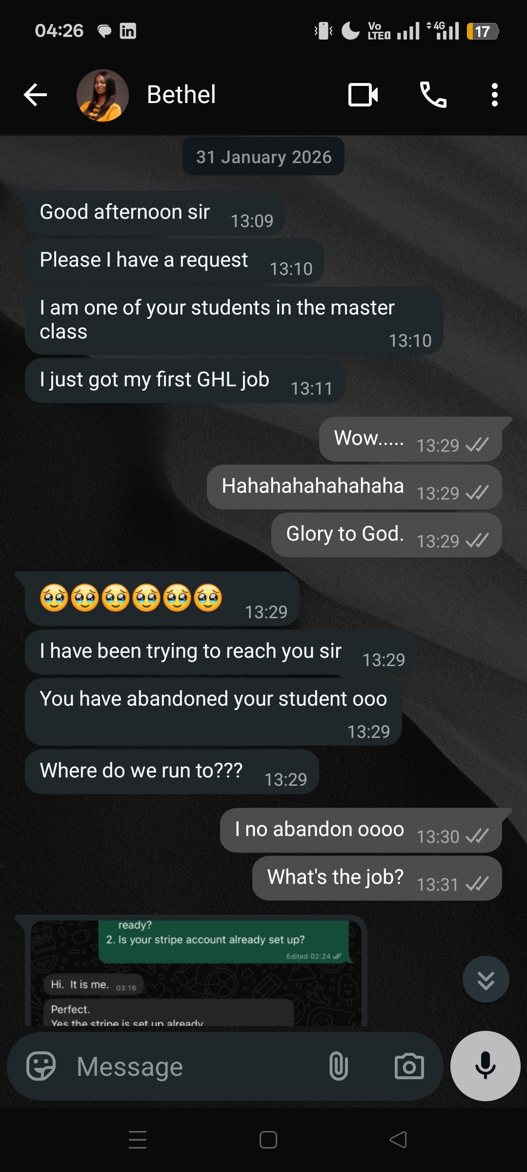 Bethel shares getting a first GoHighLevel job after the masterclass